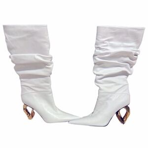 NEW JW ANDERSON White Slouch Boots with Gold Heel